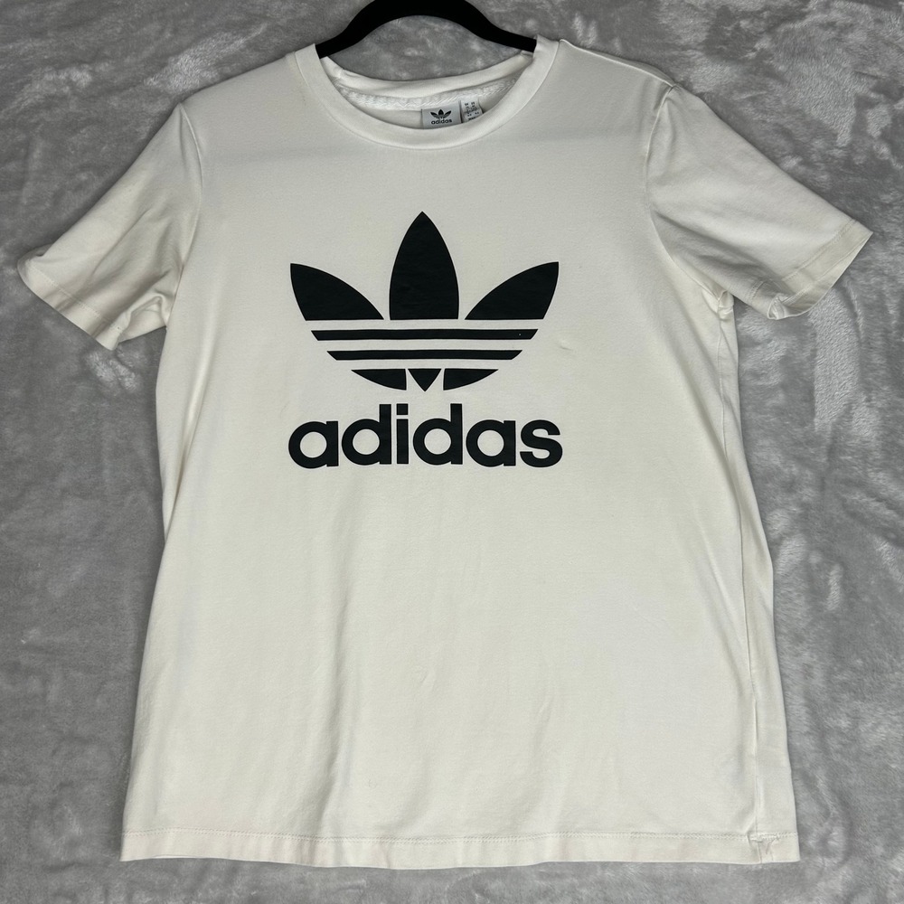 adidas White Short Sleeve Tee with Black Trefoil Logo